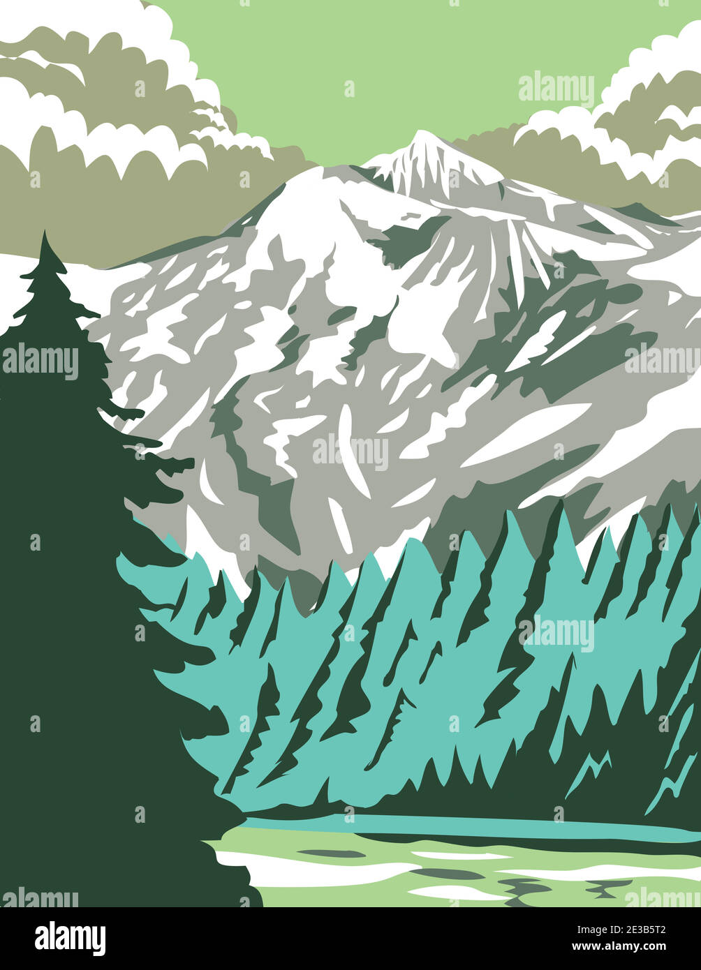 L'art de l'affiche WPA du parc national de North Cascades avec Goode Mountain, un parc national américain dans l'état de Washington aux États-Unis en travaux pr Illustration de Vecteur