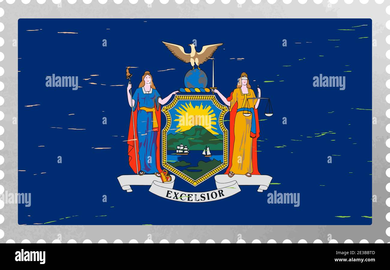 Drapeau New York USA sur l'ancien timbre-poste, vecteur Illustration de Vecteur