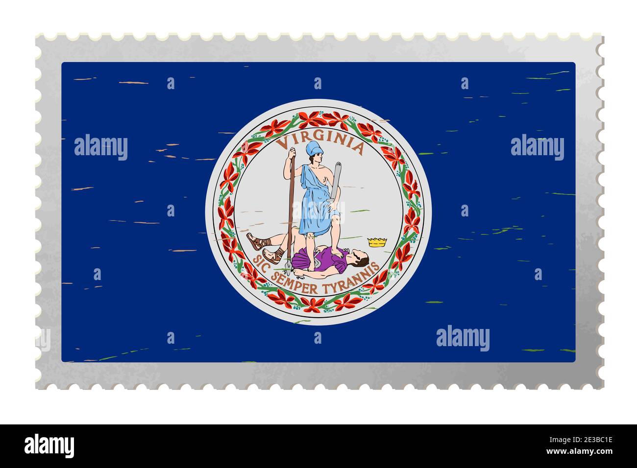 Drapeau américain de Virginie sur l'ancien timbre-poste, vecteur Illustration de Vecteur