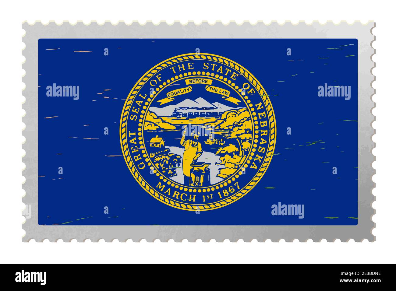 Drapeau des États-Unis du Nebraska sur l'ancien timbre-poste, vecteur Illustration de Vecteur