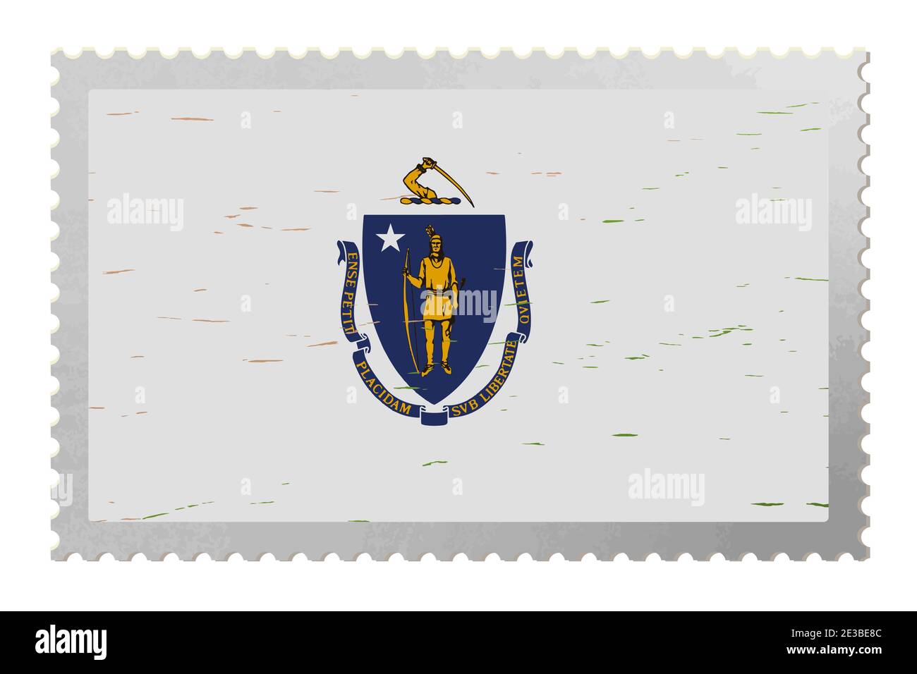 Drapeau Massachusetts USA sur l'ancien timbre-poste, vecteur Illustration de Vecteur