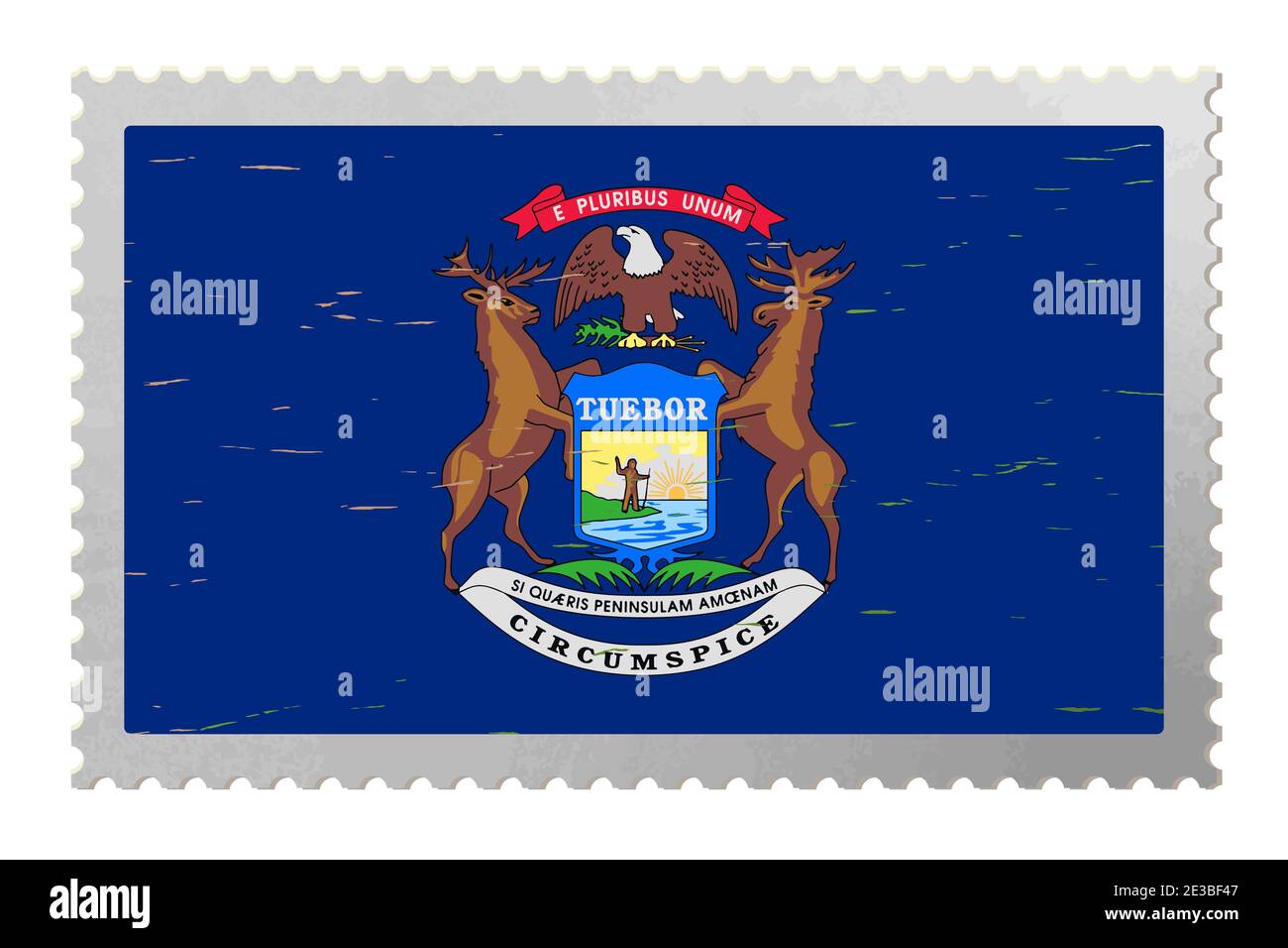 Drapeau Michigan USA sur l'ancien timbre-poste, vecteur Illustration de Vecteur