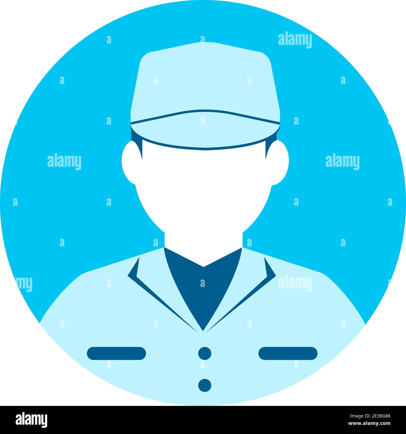 Illustration de l'icône représentant un employé circulaire (haut du corps) / employé de collier bleu, employé d'usine, concierge, agent d'entretien Illustration de Vecteur
