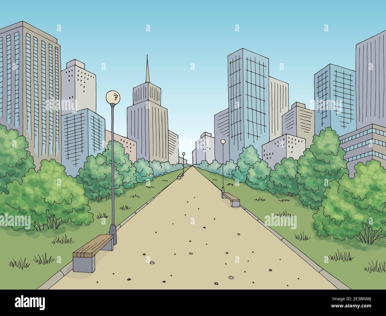Park couleur graphique ville paysage esquisse illustration vecteur Illustration de Vecteur