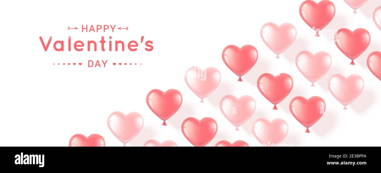 Bannière horizontale avec ballons en forme de coeur rose sur fond blanc. Illustration réaliste et romantique pour la Saint-Valentin et les femmes internationales Illustration de Vecteur