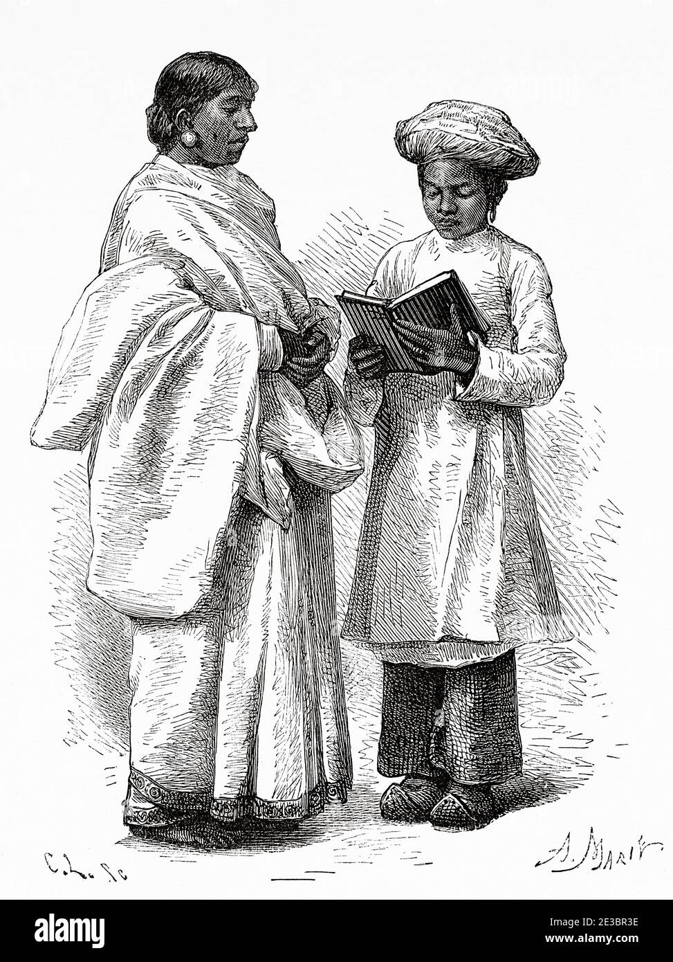 Portrait des serviteurs de Calcutta, Inde. Ancienne illustration de gravure Prince de Galles visite Albert Edward de l'Inde. El Mundo en la Mano 1878 Banque D'Images