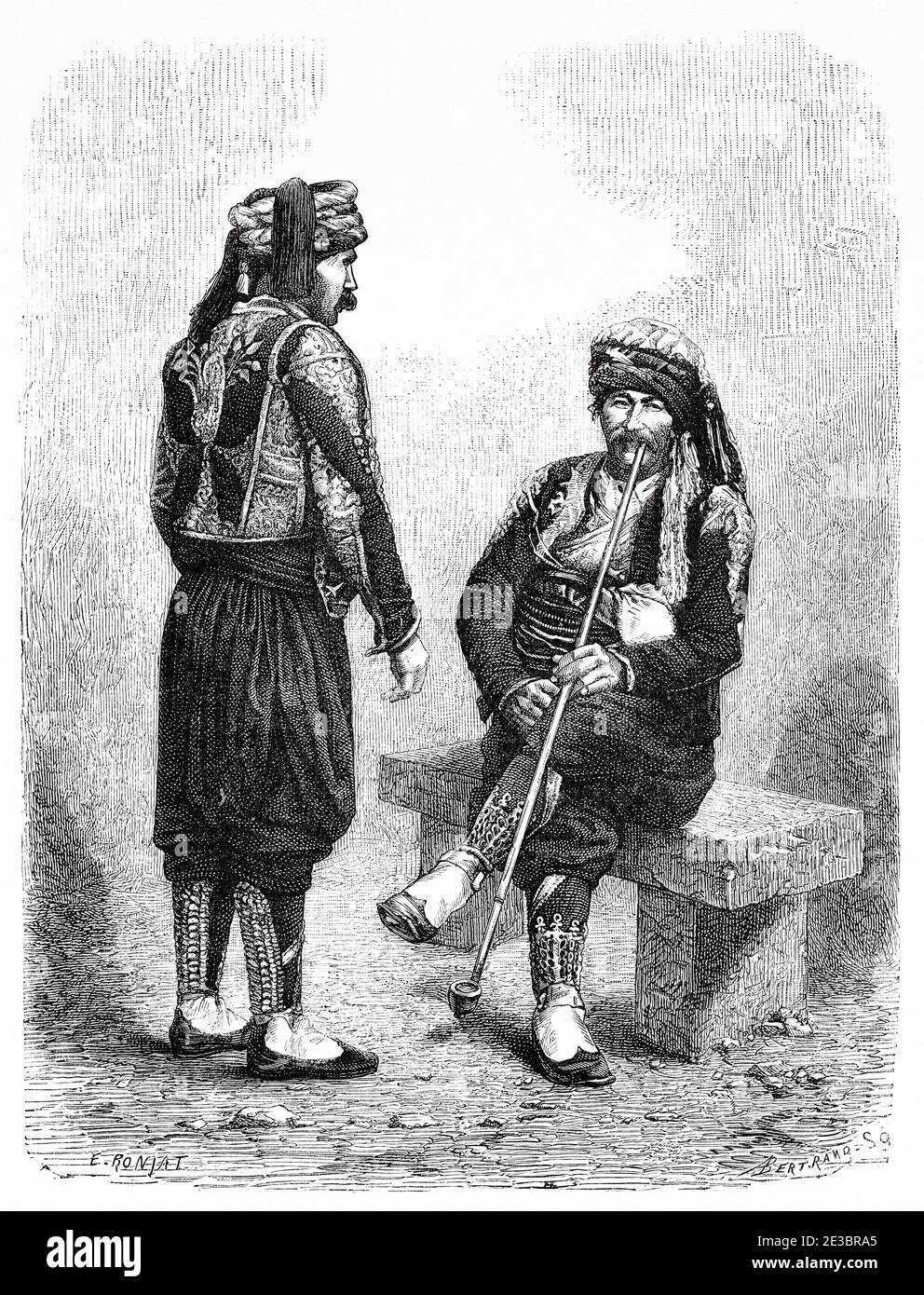 Porteurs de Dubrovnik en vêtements du dimanche, Croatie, Europe. Ancienne illustration de gravure Voyage à Istrie & Dalmatie 1874 par Charles Yriarte Banque D'Images