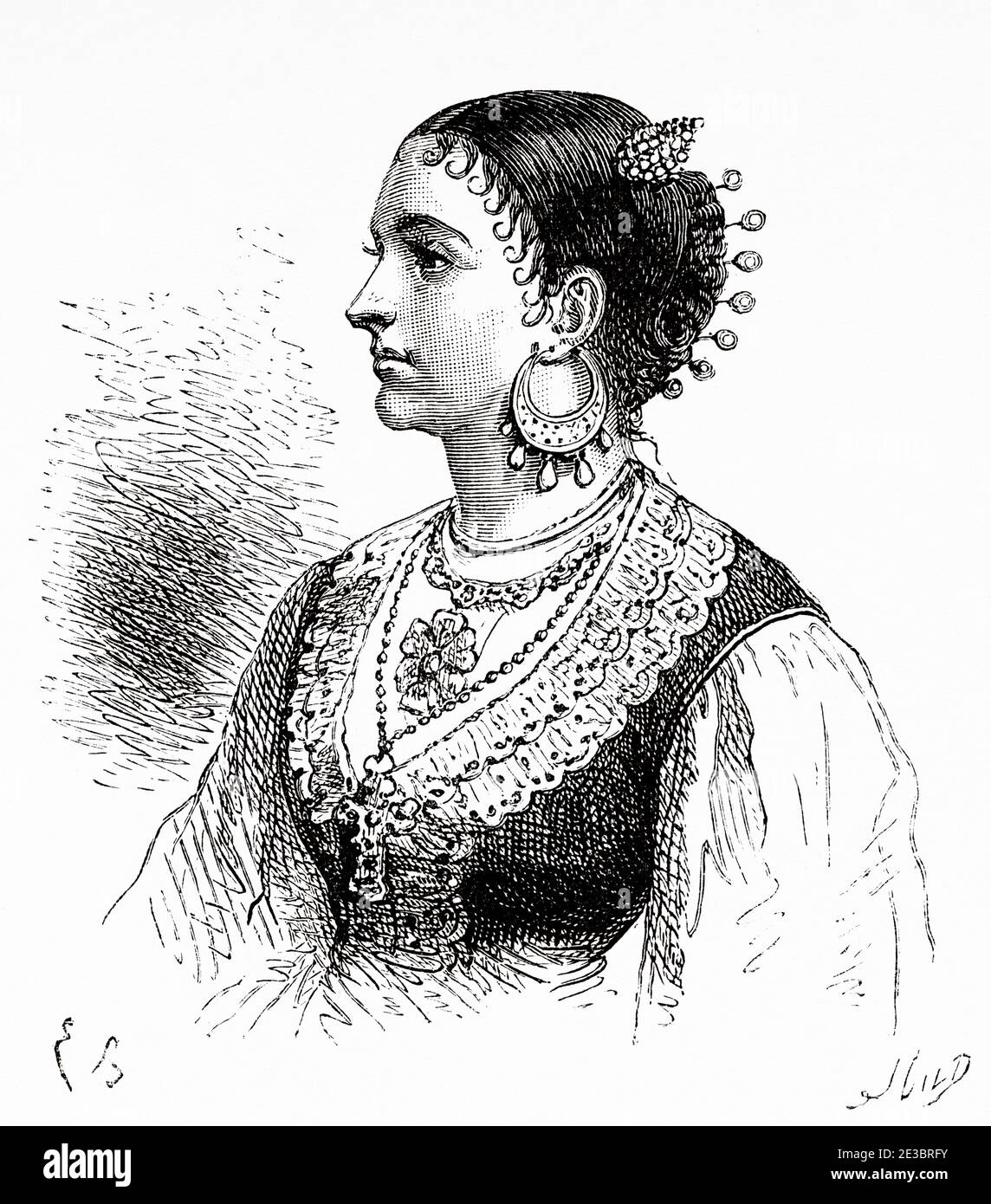Paysanne de Vodnjan (Vodnjan), Croatie. Europe, ancienne illustration de gravure Voyage à l'Istrie & Dalmatie 1874 par Charles Yriarte Banque D'Images