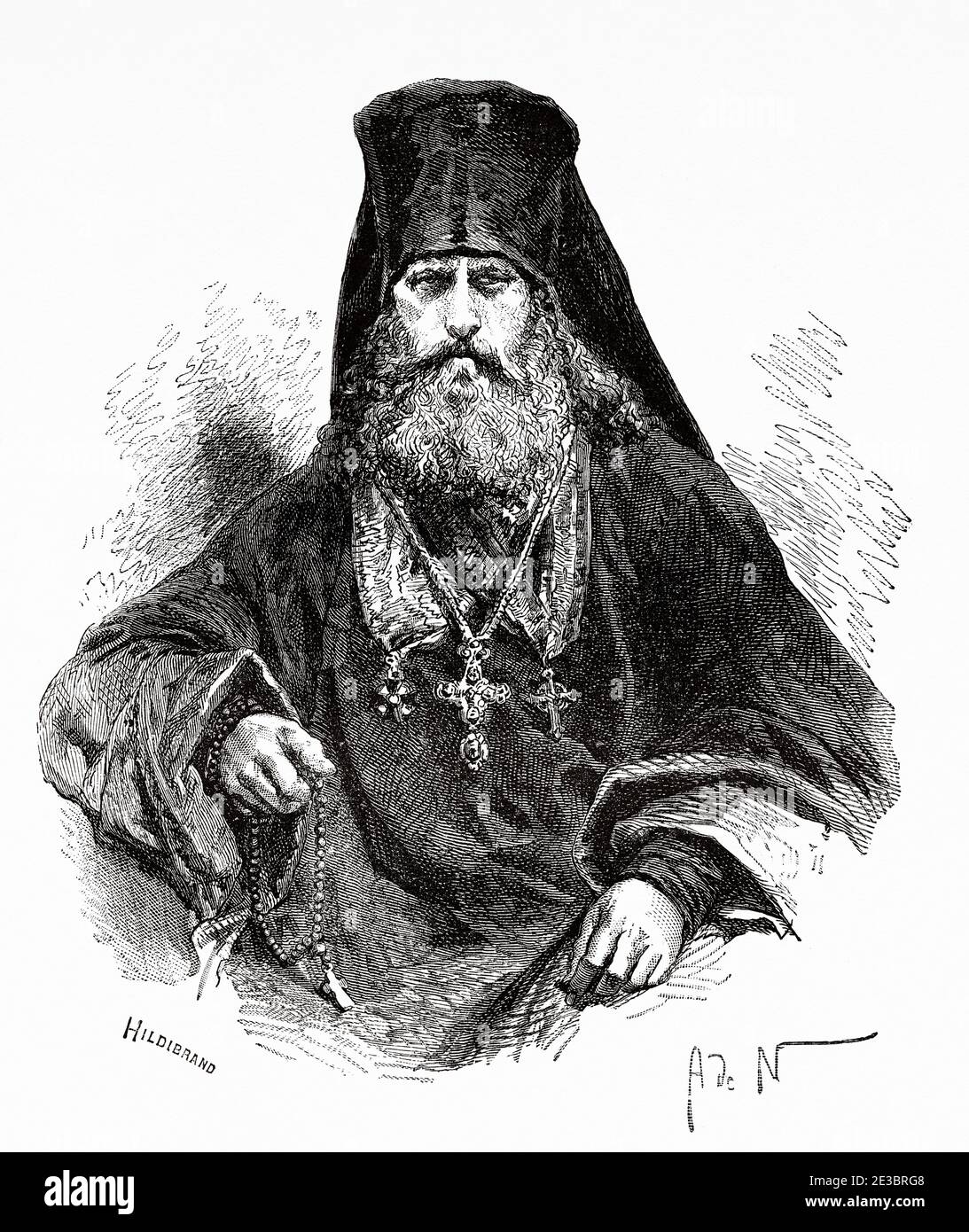 Feofan, archimandrite du monastère russe orthodoxe Solovetsky. Solovetsky Island Group, Mer Blanche, Russie. Ancienne illustration de la gravure, Voyage à la Russie libre 1869 par William Hepworth Dixon Banque D'Images