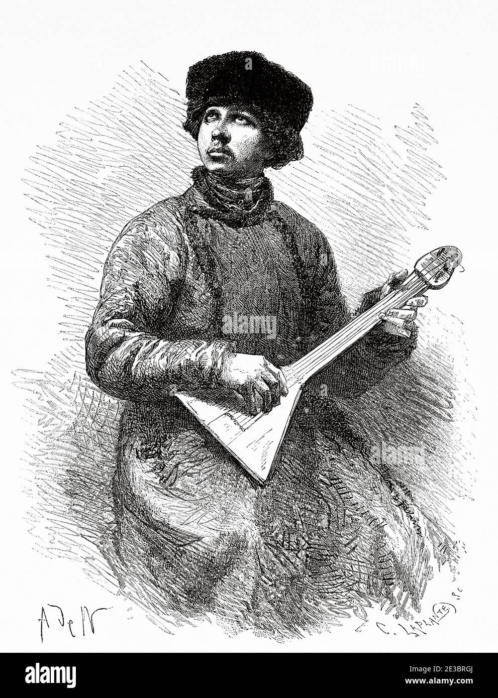 Musicien de village russe, Russie. Ancienne illustration de gravure, Voyage à la Russie libre 1869 par William Hepworth Dixon Banque D'Images