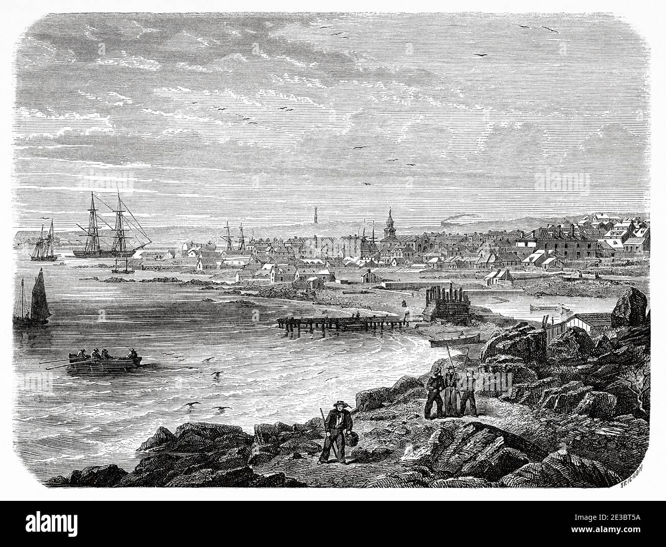 St. John Cityscape avec un port, capitale de Terre-Neuve-et-Labrador, Terra Nova. Terre-Neuve-et-Labrador, Canada. Illustration gravée du XIXe siècle, le Tour du monde 1863 Banque D'Images