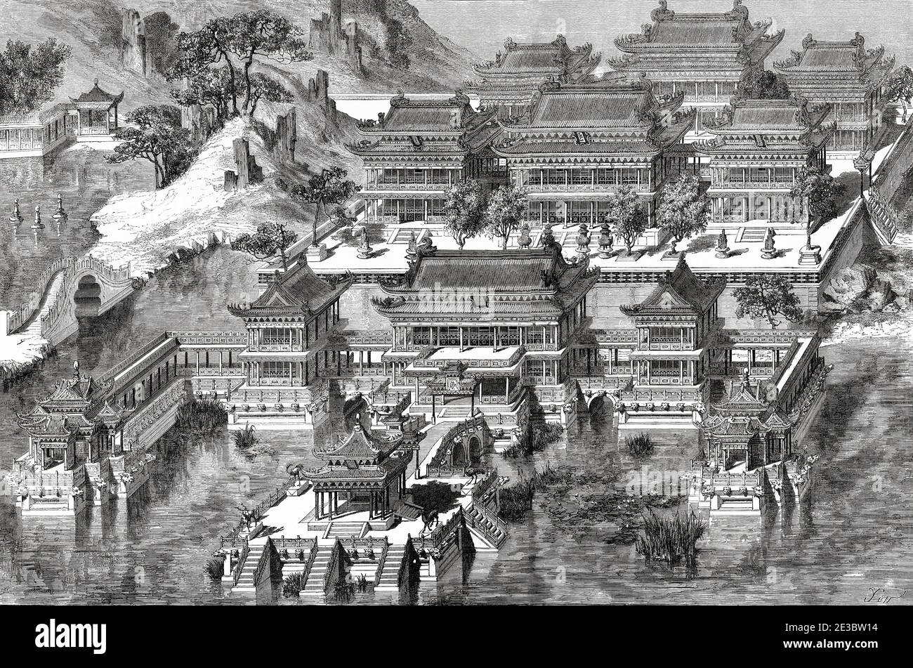 UAN-tceu-tcian, ancien Palais d'été, Chine. Ancienne illustration gravée du XIXe siècle, Voyage à Pékin et Chine du Nord 1873 Banque D'Images