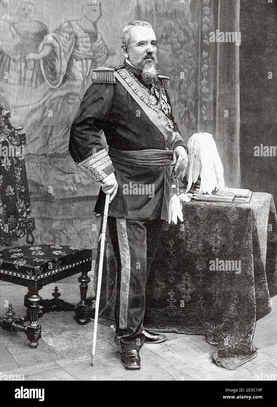 Arsenio Martínez Campos Antón (Segovia 1831 - Zarauz 1900) était un militaire et un politicien espagnol, auteur du prononcement qui a causé la restauration de la monarchie Bourbon. Président du Conseil des ministres. Gouverneur général de Cuba. De la Ilustracion Española y Americana 1895 Banque D'Images