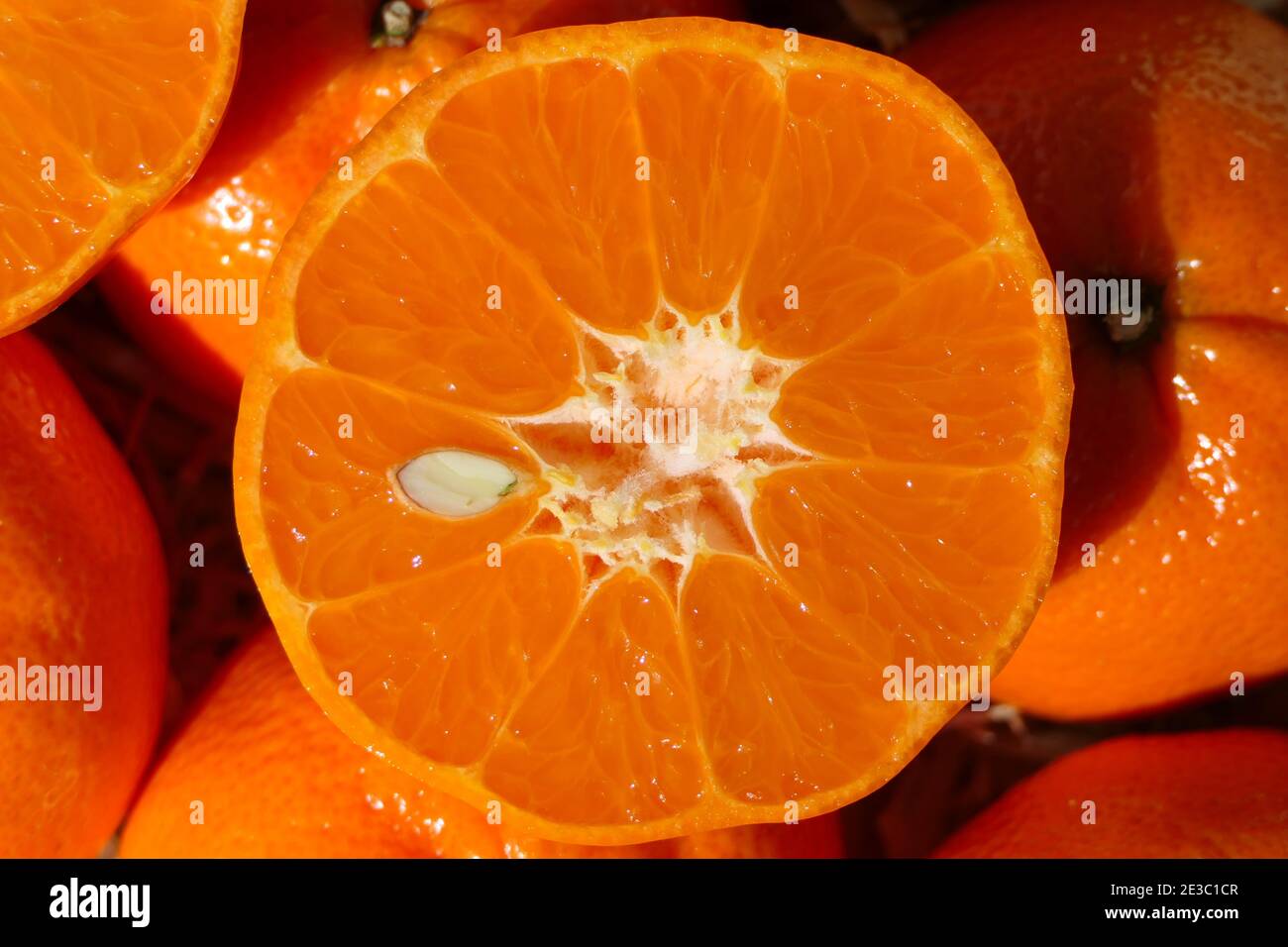 Image rafraîchissante et fruitée de l'orange coupée en deux Banque D'Images