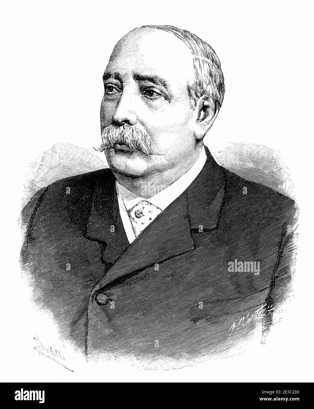 Portrait de Joaquin Escriva de Romani et Fernandez de Cordoba (Madrid 1858 - San Feliú de Llobregat 1897) avocat espagnol, ingénieur agricole et homme politique. Marquis d'Espinardo, Espagne. Illustration gravée de la Ilustracion Española y Americana datant du XIXe siècle 1890 Banque D'Images