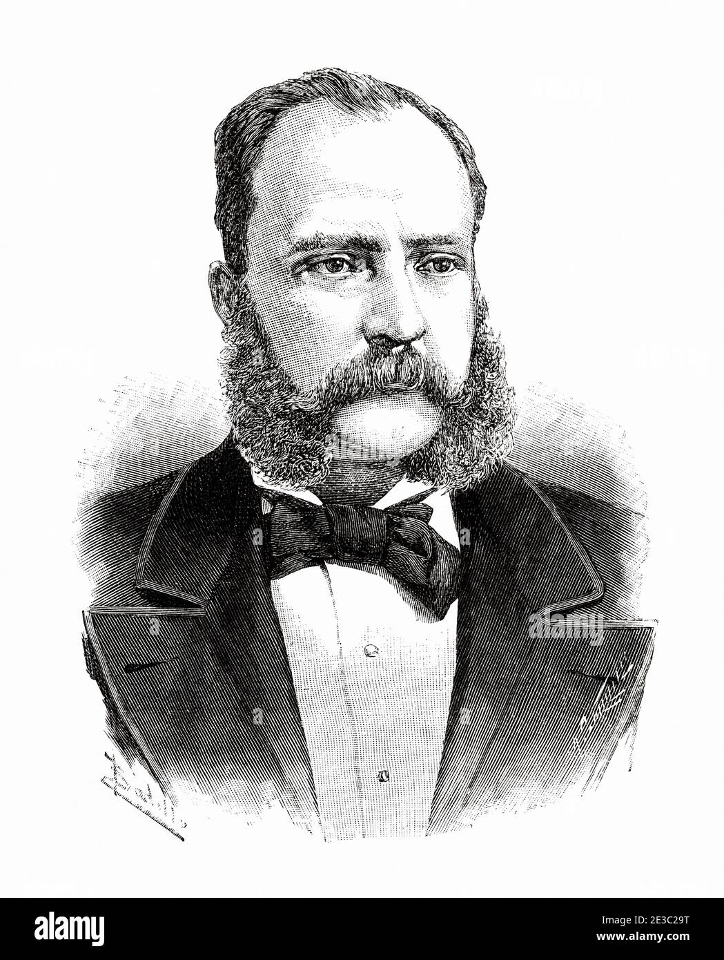 Portrait de José Martín Barrundia y Flores (Guatemala City 1845 - Puerto de San José 1890) militaire et politique libérale du Guatemala, ministre de la guerre du Guatemala. Illustration gravée de la Ilustracion Española y Americana datant du XIXe siècle 1890 Banque D'Images