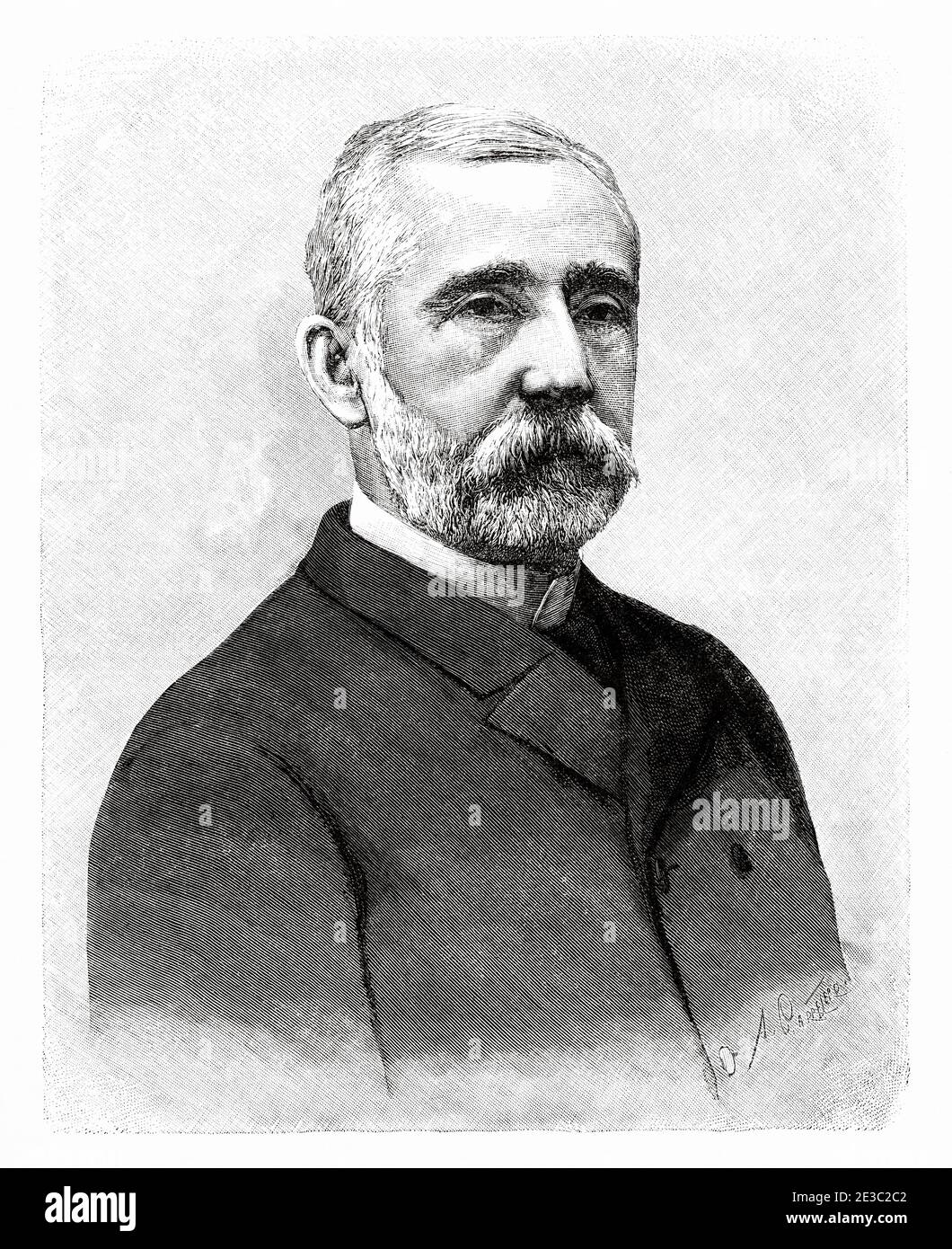 Portrait de Faustino Rodríguez-San Pedro Díaz-Argüelles (Gijón 1833 - 1925) avocat et politicien espagnol, ministre des Finances, de l'Etat, de l'instruction publique et des Beaux-Arts sous le règne d'Alfonso XIII Maire de Madrid, Espagne. Illustration gravée de la Ilustracion Española y Americana datant du XIXe siècle 1890 Banque D'Images