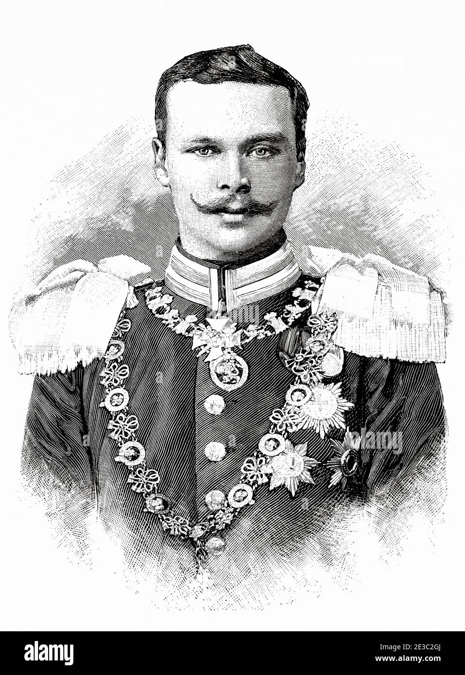 Portrait d'Ernest Louis Charles Albert William (1868-1937) dernier grand-duc de Hesse et par Rhin, petit-fils de la reine Victoria, pendant la première Guerre mondiale, il a servi dans l'armée allemande. Allemagne, Europe. Illustration gravée de la Ilustracion Española y Americana datant du XIXe siècle 1894 Banque D'Images