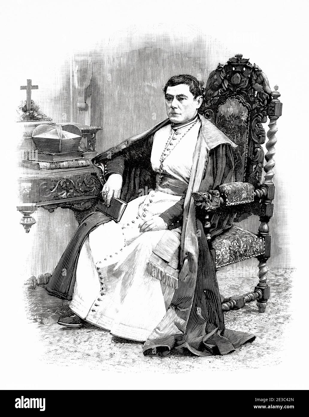 Portrait de Ceferino González et Díaz Tuñón (Villoria 1831 - Madrid 1894) était un prêtre dominicain, cardinal de l'Église catholique, archevêque de Séville et Tolède. Philosophe et écrivain espagnol, Espagne. Illustration gravée de la Ilustracion Española y Americana datant du XIXe siècle 1894 Banque D'Images