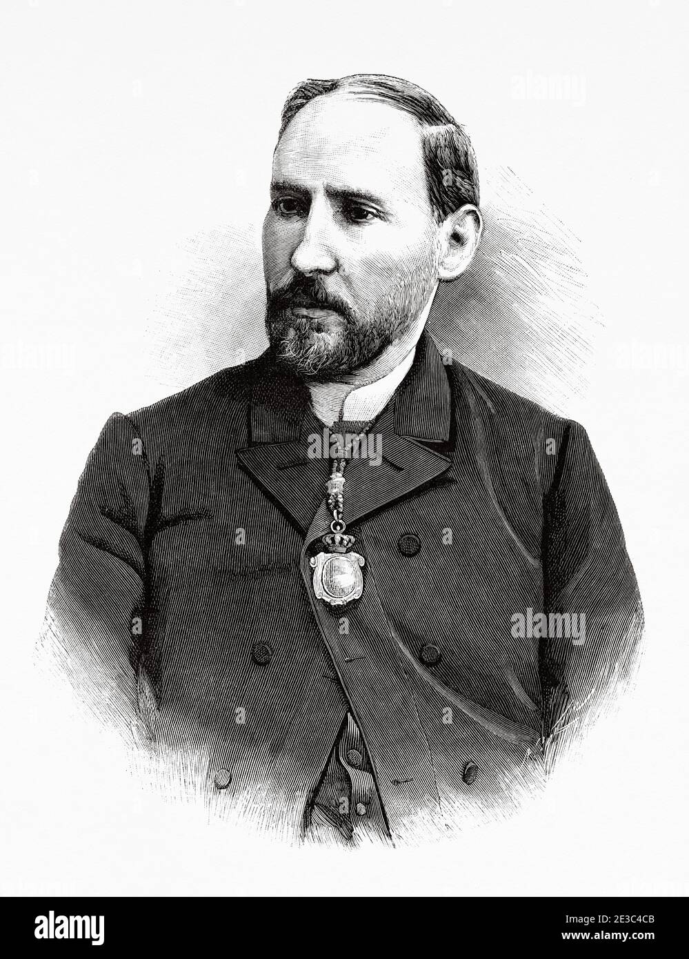 Portrait de Santiago Ramón y Cajal, 1852-1934. Neuroscientifique et pathologiste espagnol, Espagne. Illustration gravée de la Ilustracion Española y Americana datant du XIXe siècle 1894 Banque D'Images