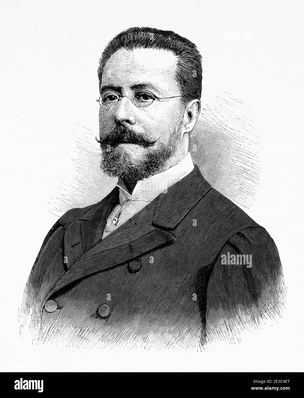 Portrait de Benigno Quiroga y López Ballesteros (Saint-Jacques-de-Compostelle 1850 - Madrid 1908) était un ingénieur et homme politique espagnol, ministre de l'intérieur sous le règne d'Alfonso XIII. Illustration gravée de la Ilustracion Española y Americana datant du XIXe siècle 1894 Banque D'Images