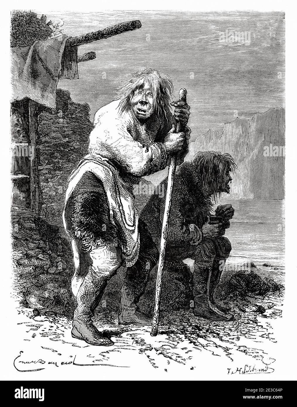 Anciennes femmes esquimau. Ancienne illustration gravée du XIXe siècle. Deuxième expédition polaire Nord allemande en 1869 de El Mundo en la Mano 1879 Banque D'Images