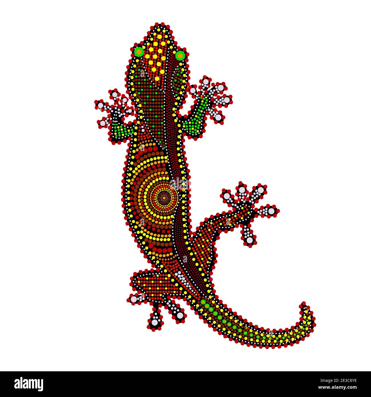 Lézard isolé sur fond blanc. Australie peinture à points de lézard aborigène. Style aborigène de lézard gecko. Style ethnique. Illustration du vecteur de stock Illustration de Vecteur