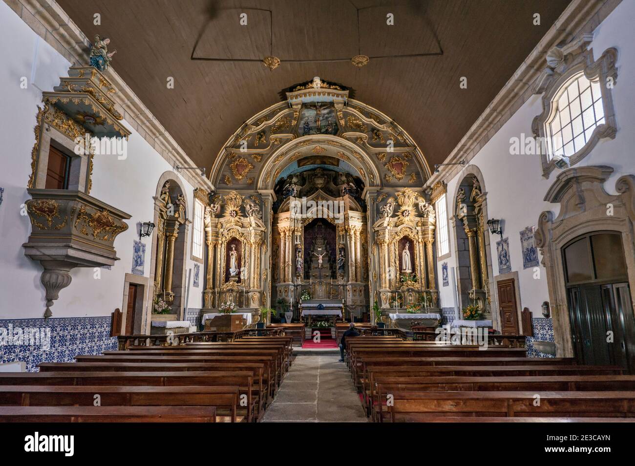Intérieur d'Igreja de Sao Pedro, église baroque de Gouveia, région du Centro, Portugal Banque D'Images
