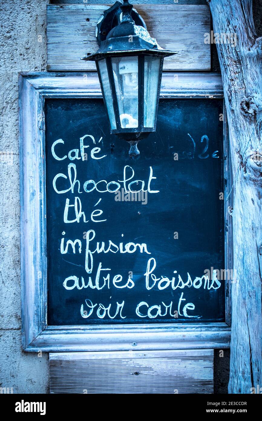 Menu du café, France. Banque D'Images