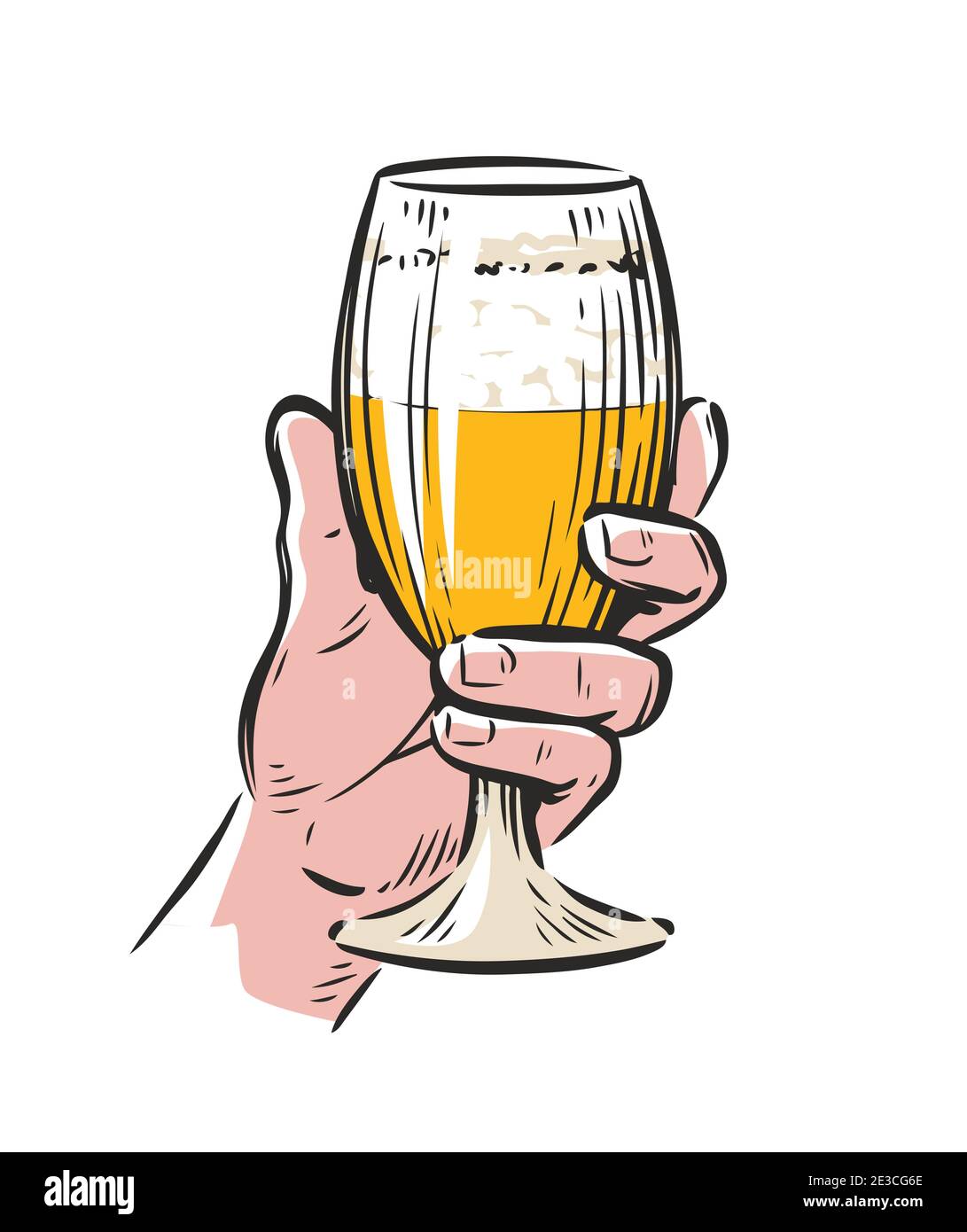 Main mâle tenant un verre à bière. Illustration du vecteur de boisson Illustration de Vecteur