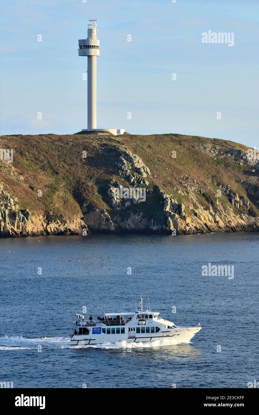 Ile d'Ouessant, Ile d'Ushant (au large des côtes de la Bretagne, au nord-ouest de la France): Hors-bord 'pétrel' appartenant à la compagnie maritime Penn AR Bed, se Banque D'Images