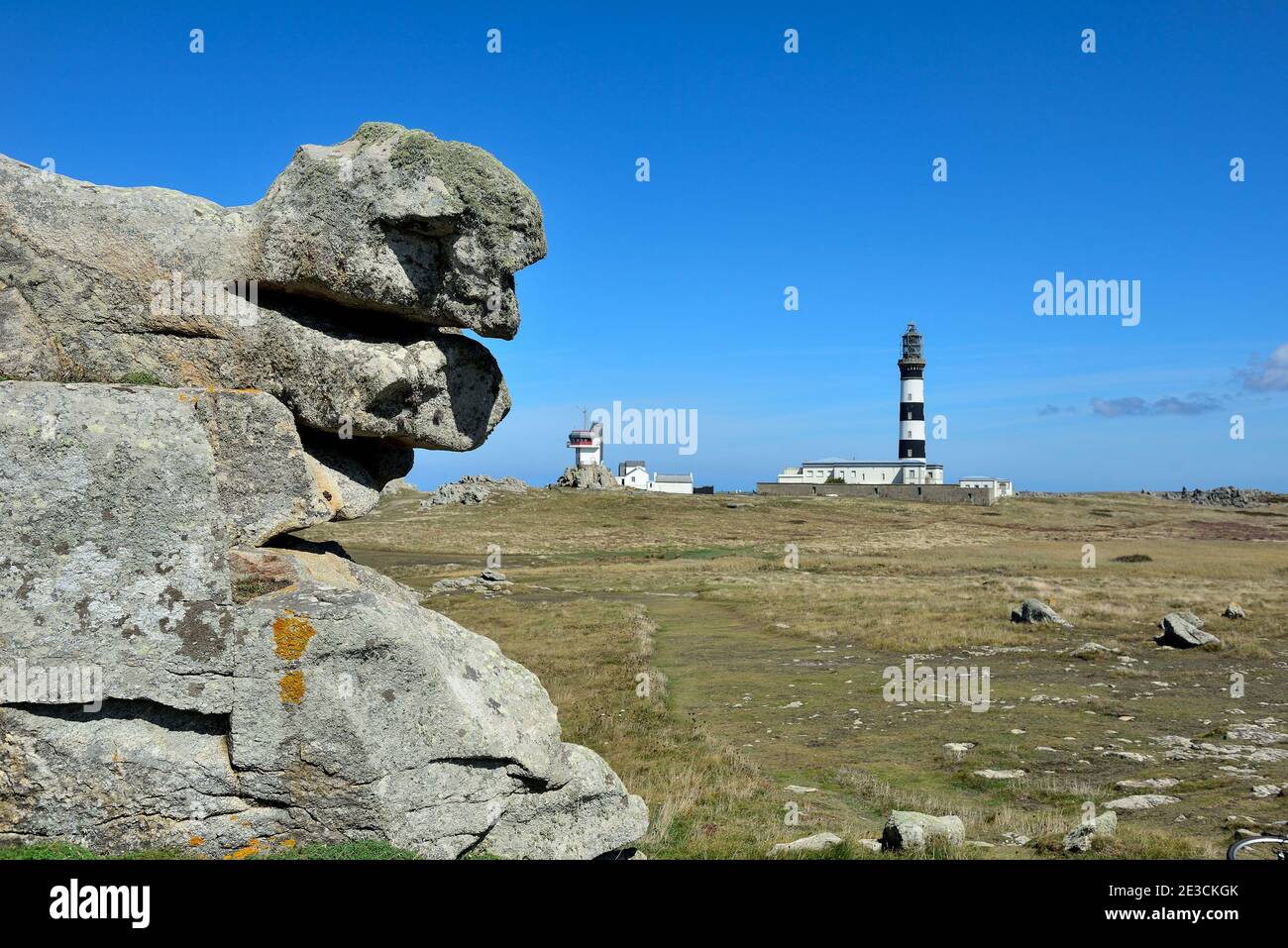 Ile d'Ouessant, Ile d'Ushant (au large des côtes de la Bretagne, au nord-ouest de la France) : le phare de Creac'h Banque D'Images