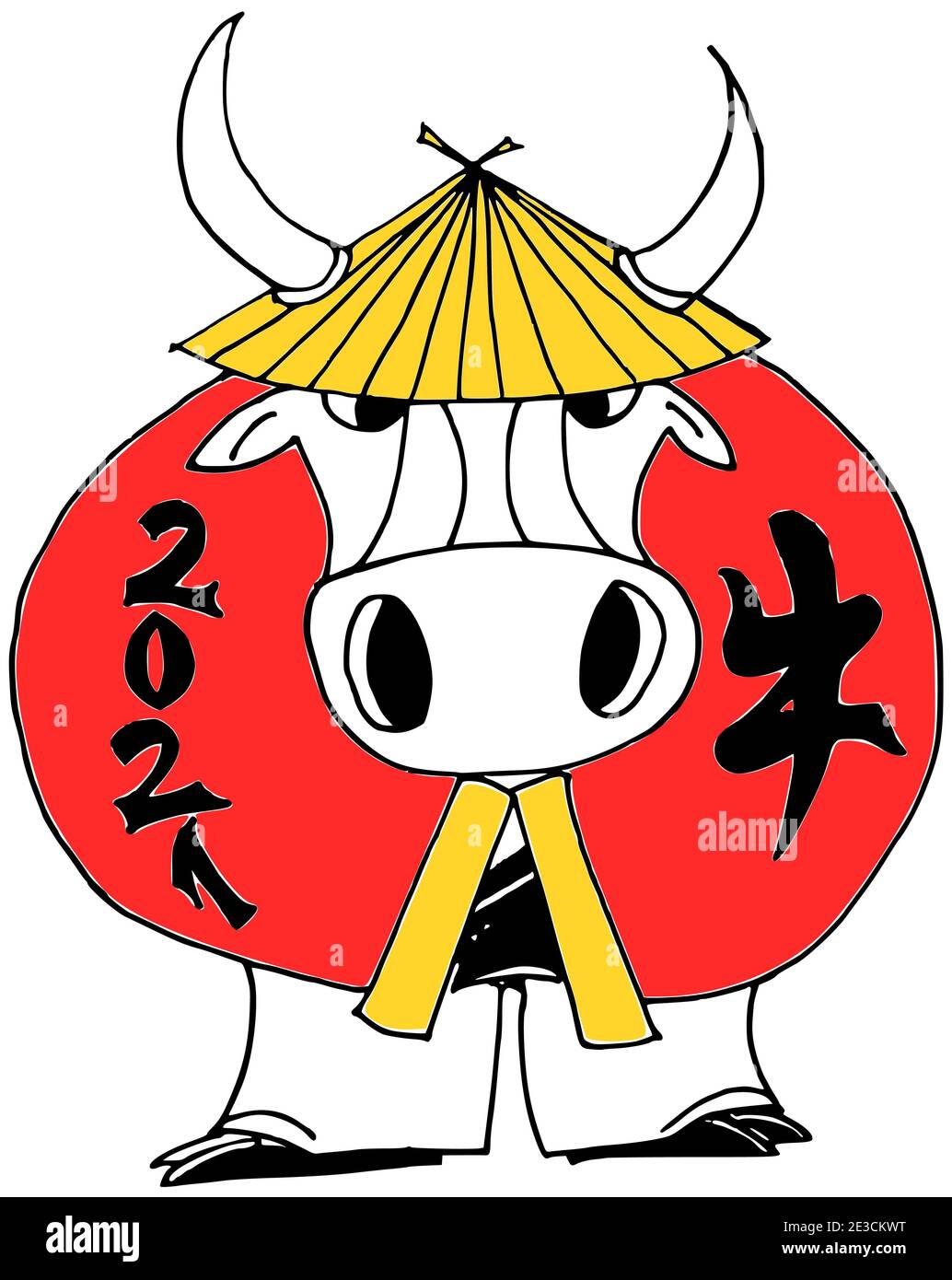 Le dessin à la main caricature ox représente le nouveau zodiaque de l'année chinoise 2021 signe Banque D'Images