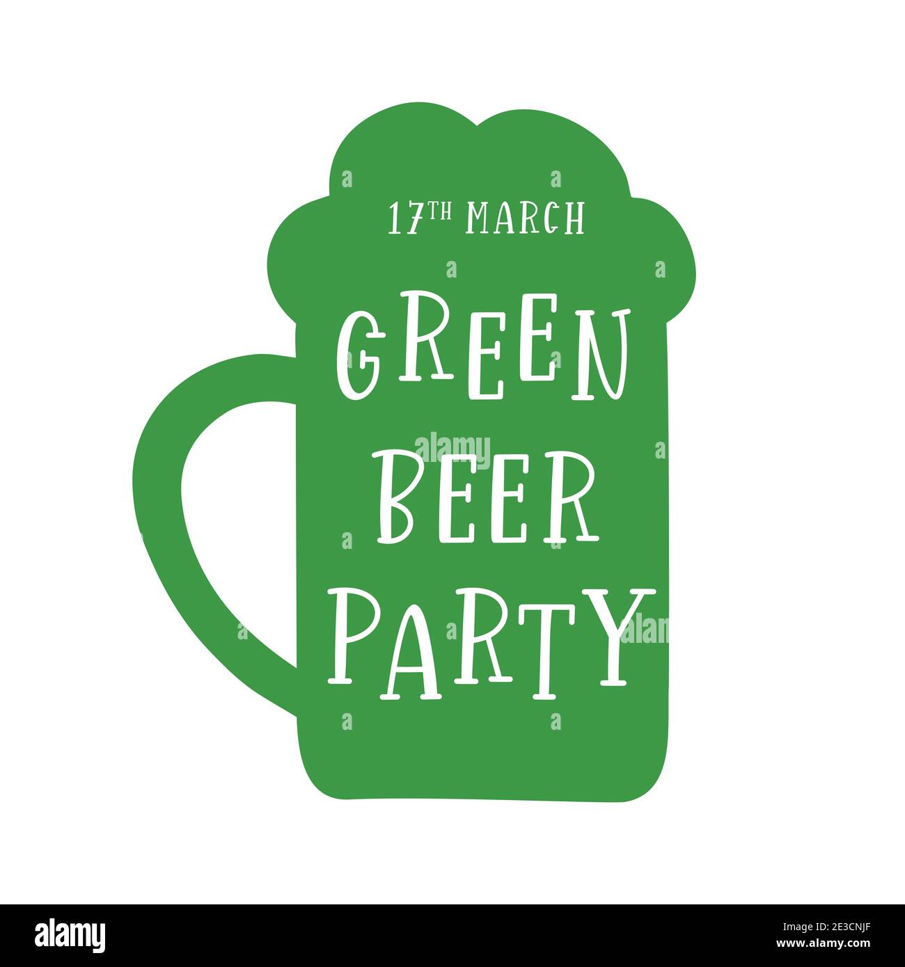 Citation de fête de bière verte avec tasse. 17 mars. Décoration Saint Patrick. Icône esquissée à la main. Illustration de Vecteur