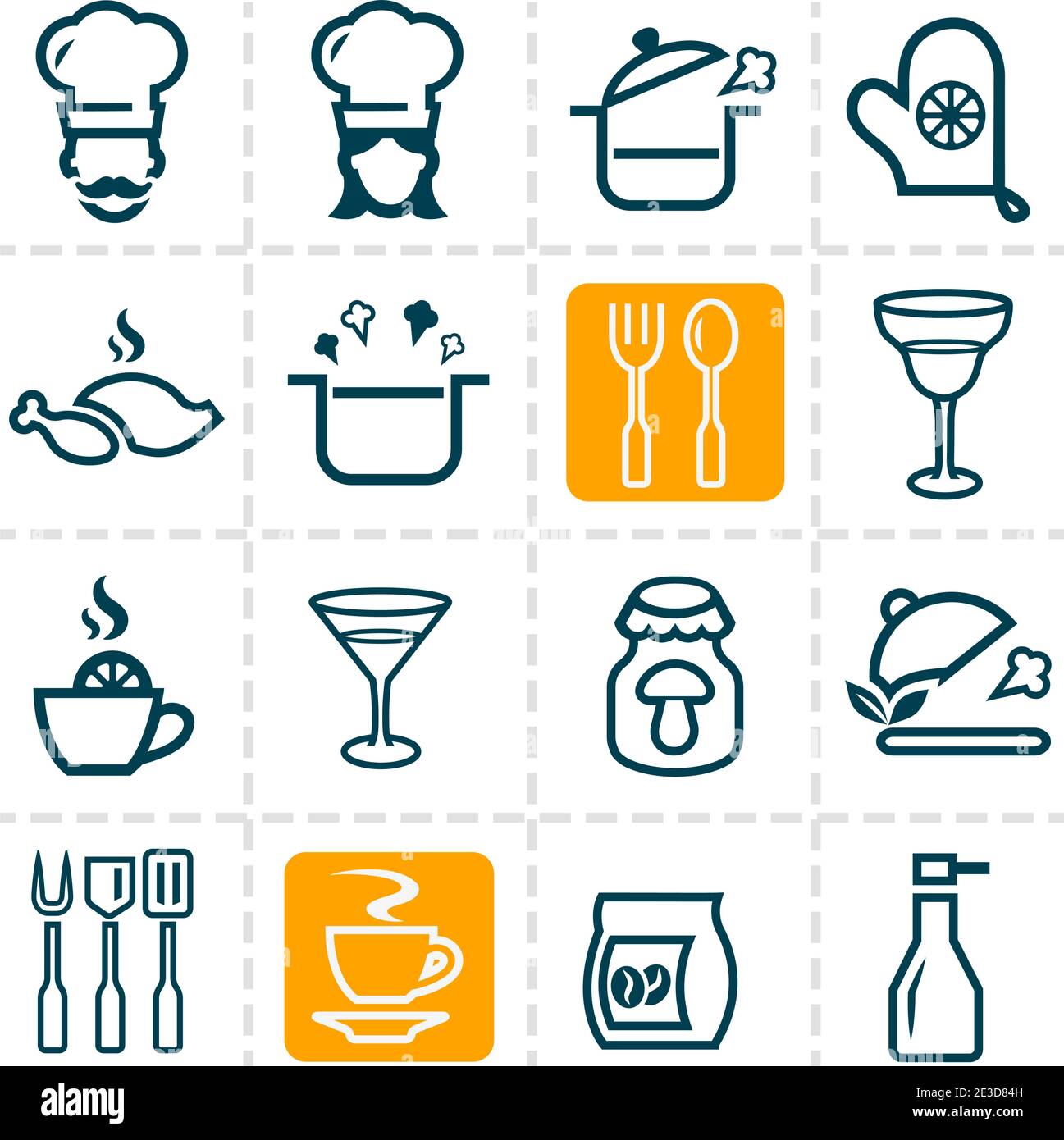 Icône en forme de ligne de nourriture et de boisson, ensemble vectoriel. Illustration de Vecteur