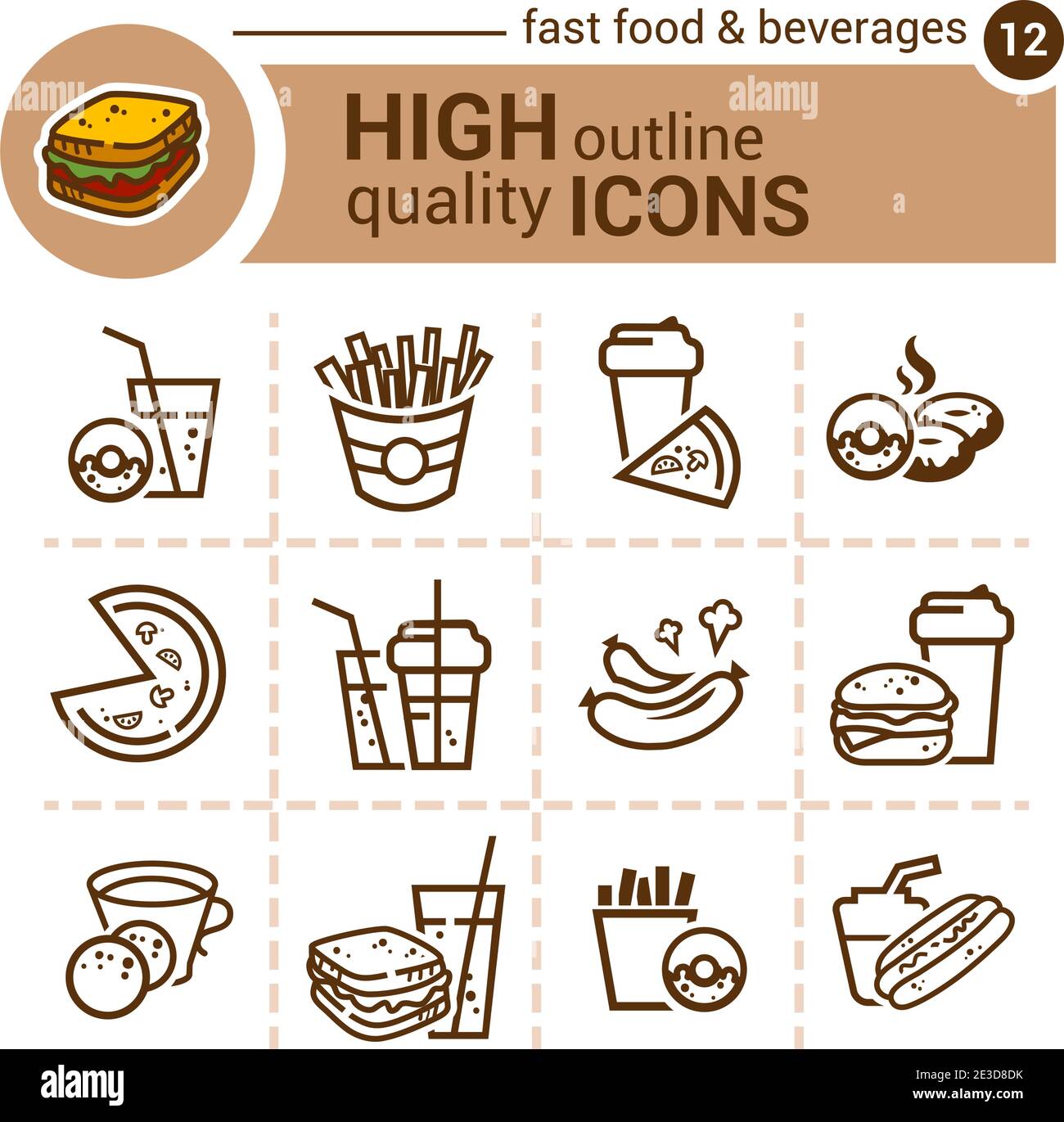 Icône en forme de ligne de nourriture et de boisson, ensemble vectoriel. Illustration de Vecteur
