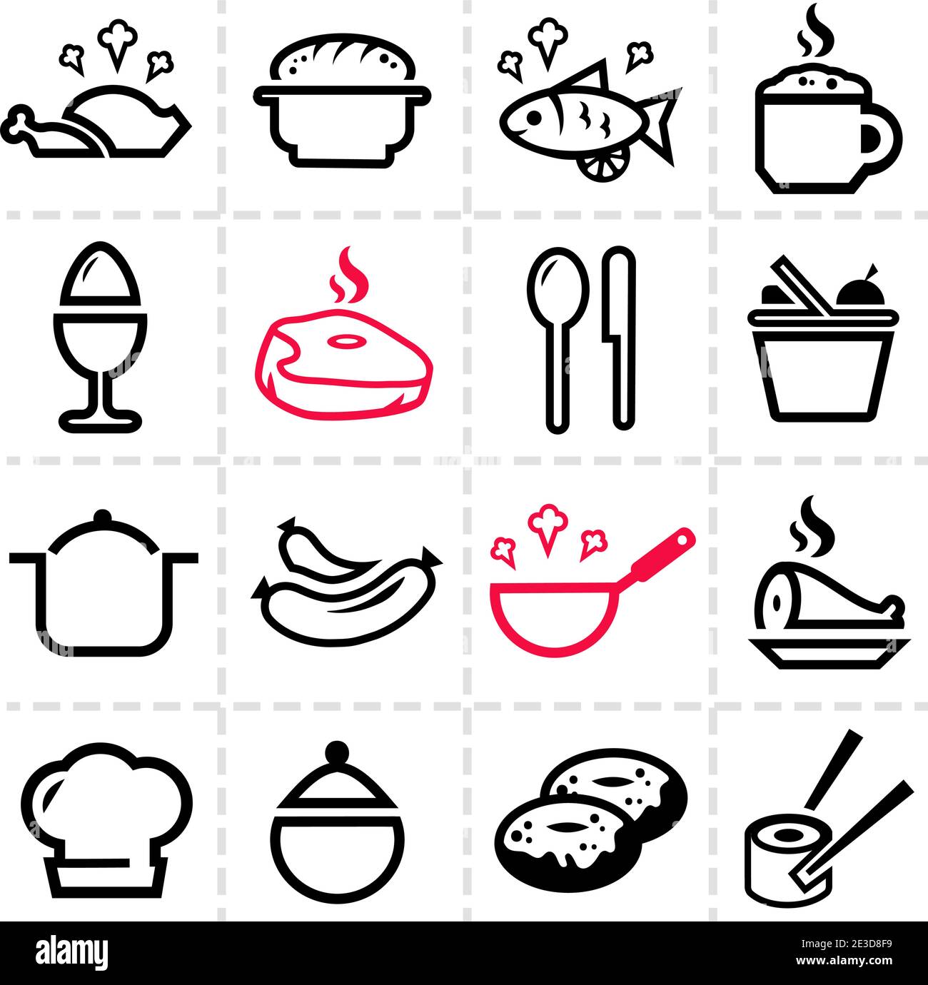 Icône en forme de ligne de nourriture et de boisson, ensemble vectoriel. Illustration de Vecteur