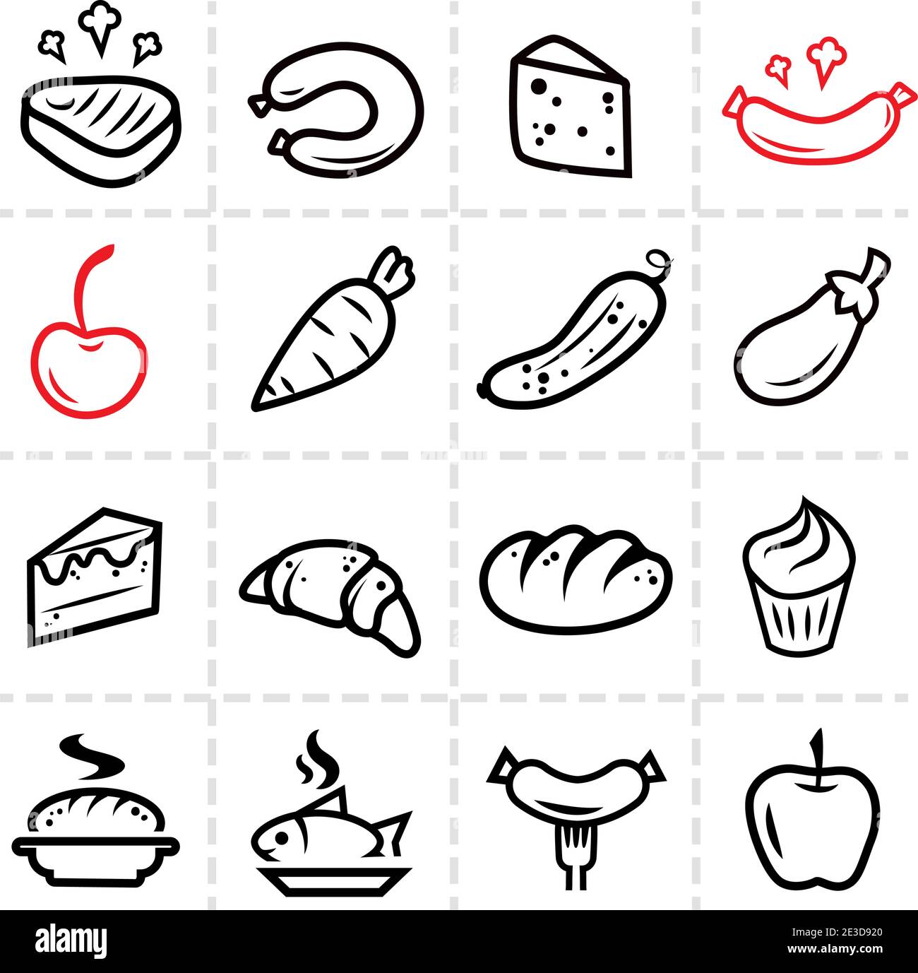 Icône en forme de ligne de nourriture et de cuisine, ensemble vectoriel. Illustration de Vecteur