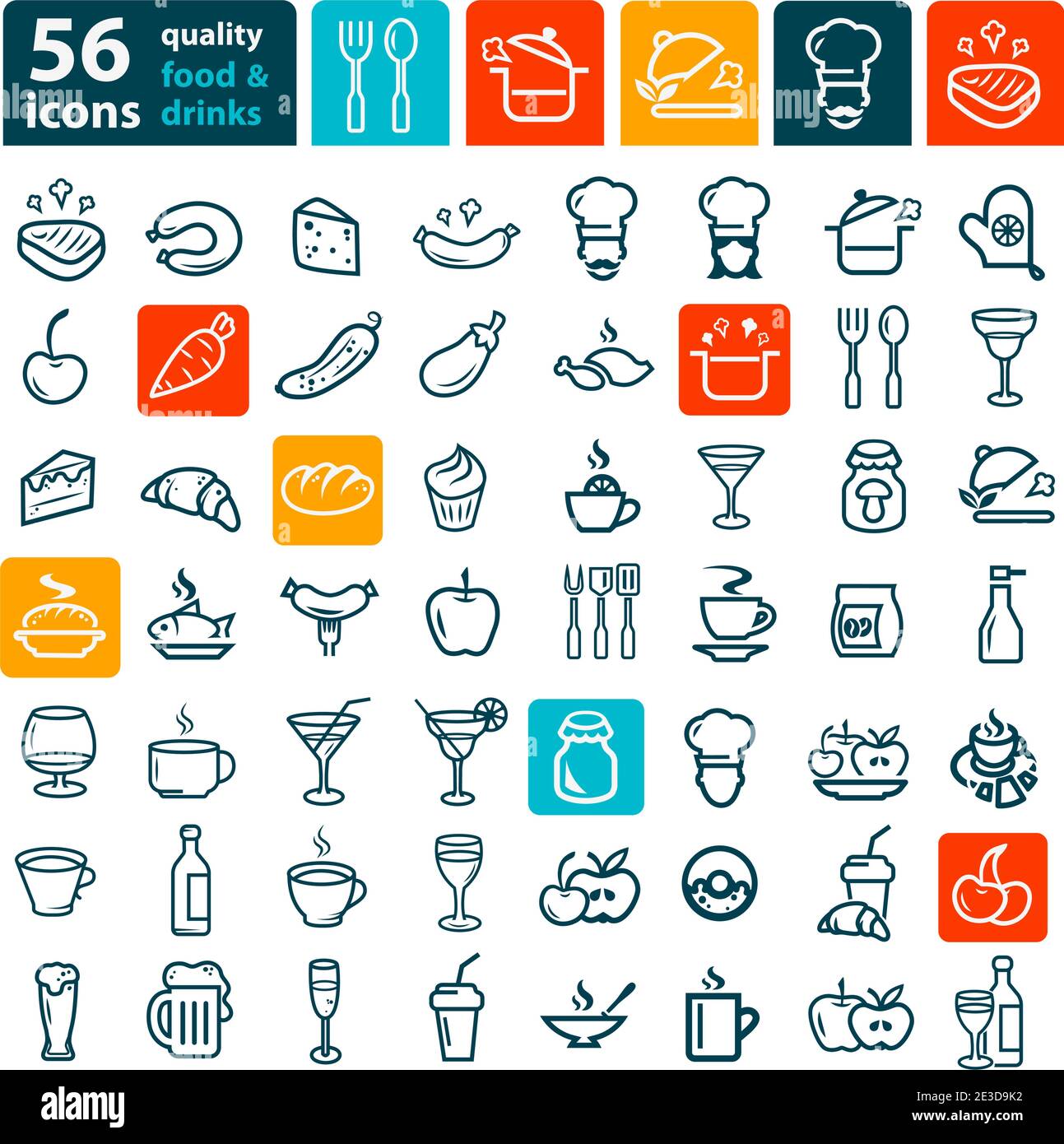 Icône en forme de ligne de nourriture et de boisson, ensemble vectoriel. Illustration de Vecteur