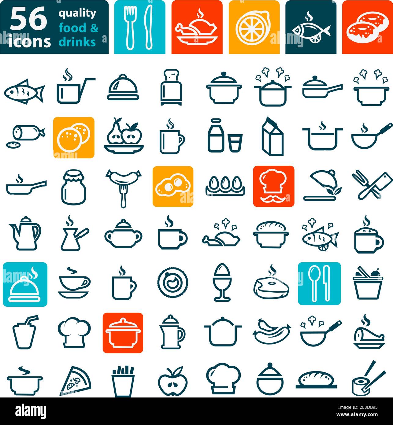 Icône en forme de ligne de nourriture et de boisson, ensemble vectoriel. Illustration de Vecteur