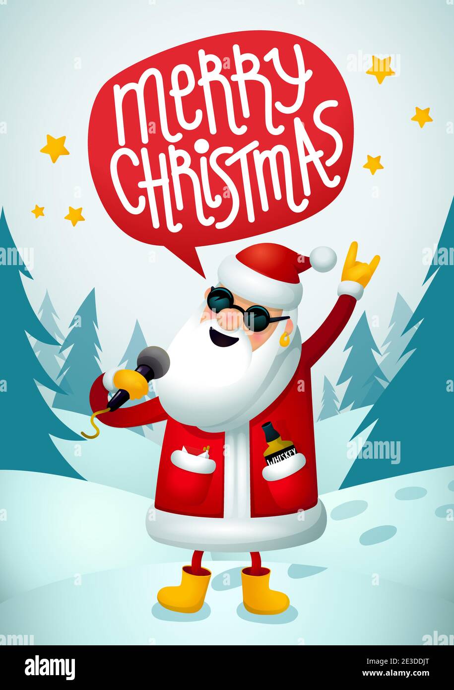 Père Noël Rocknroll. Chant Père Noël rock star avec joyeux noël texte de la bulle de