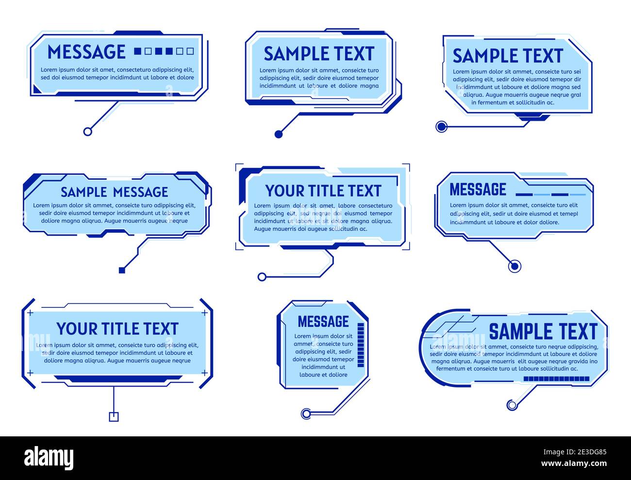 Traits de coupe, cadres de titre. Zones d'informations futuristes, fenêtre de texte de l'interface hologramme. Description de l'interface numérique cadres illustration vectorielle Illustration de Vecteur
