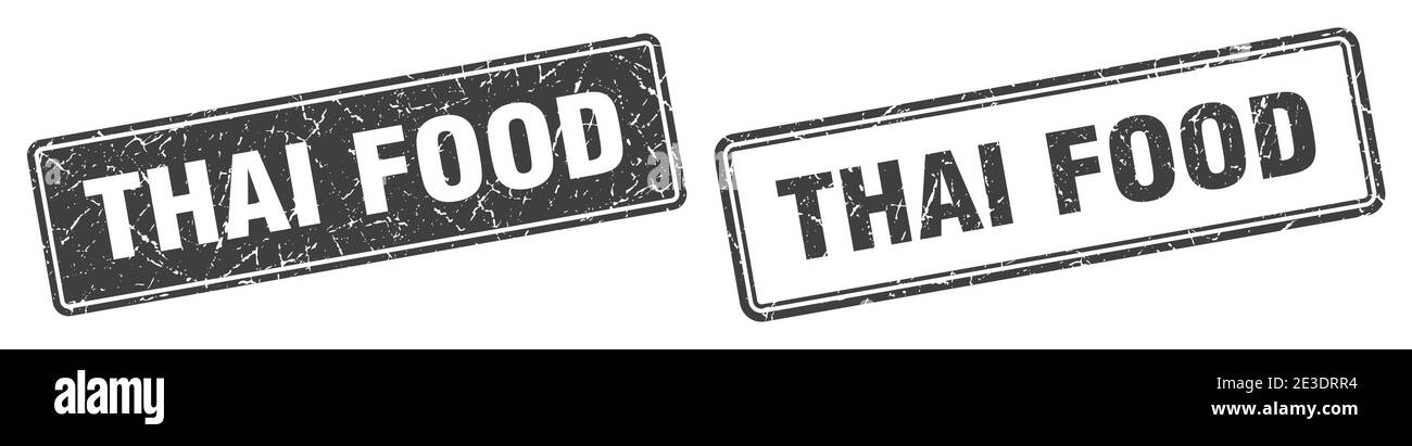 timbre carré de nourriture thaï. ensemble d'affiches de grunge de nourriture thaï Illustration de Vecteur