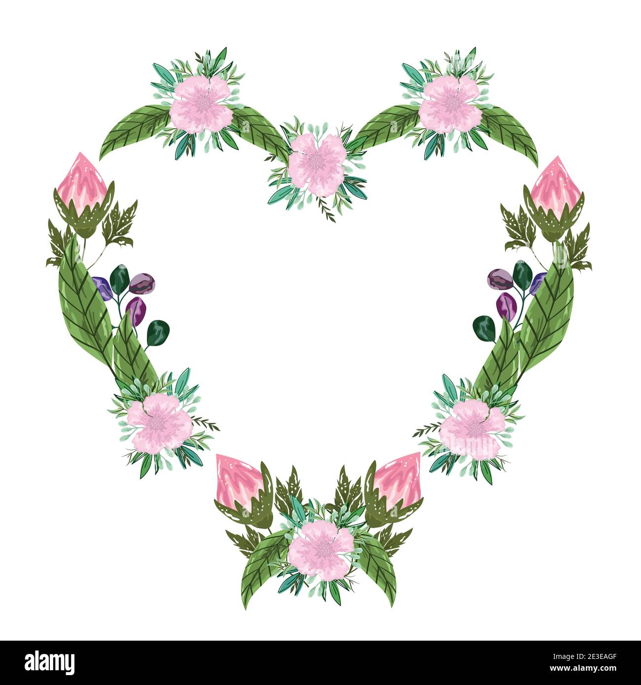 fleurs bouquet fleur cadre coeur en forme de coeur, illustration  vectorielle dessin de peinture Image Vectorielle Stock - Alamy