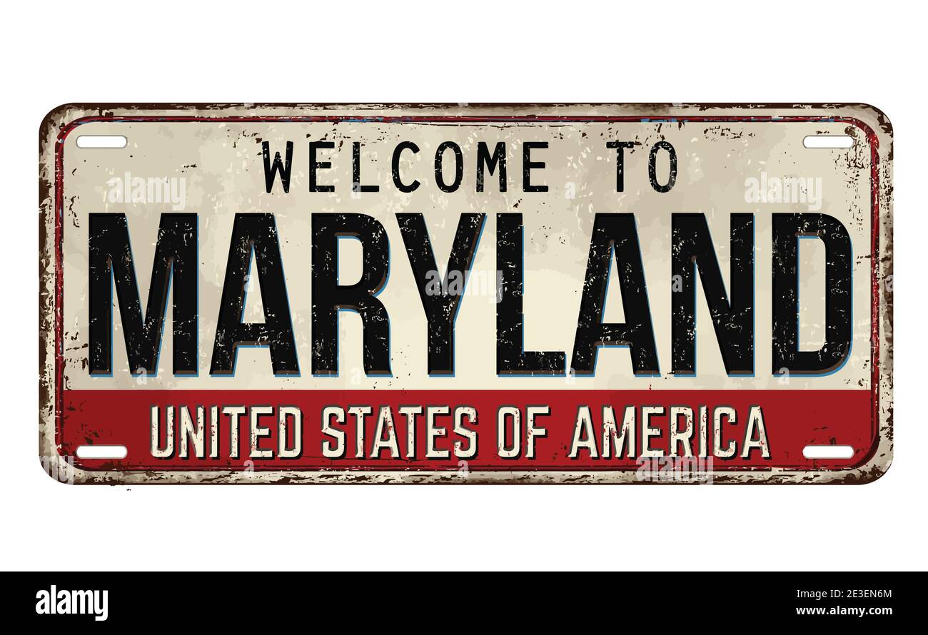 Bienvenue à Maryland plaque de métal rouille d'époque sur fond blanc, illustration vectorielle Illustration de Vecteur