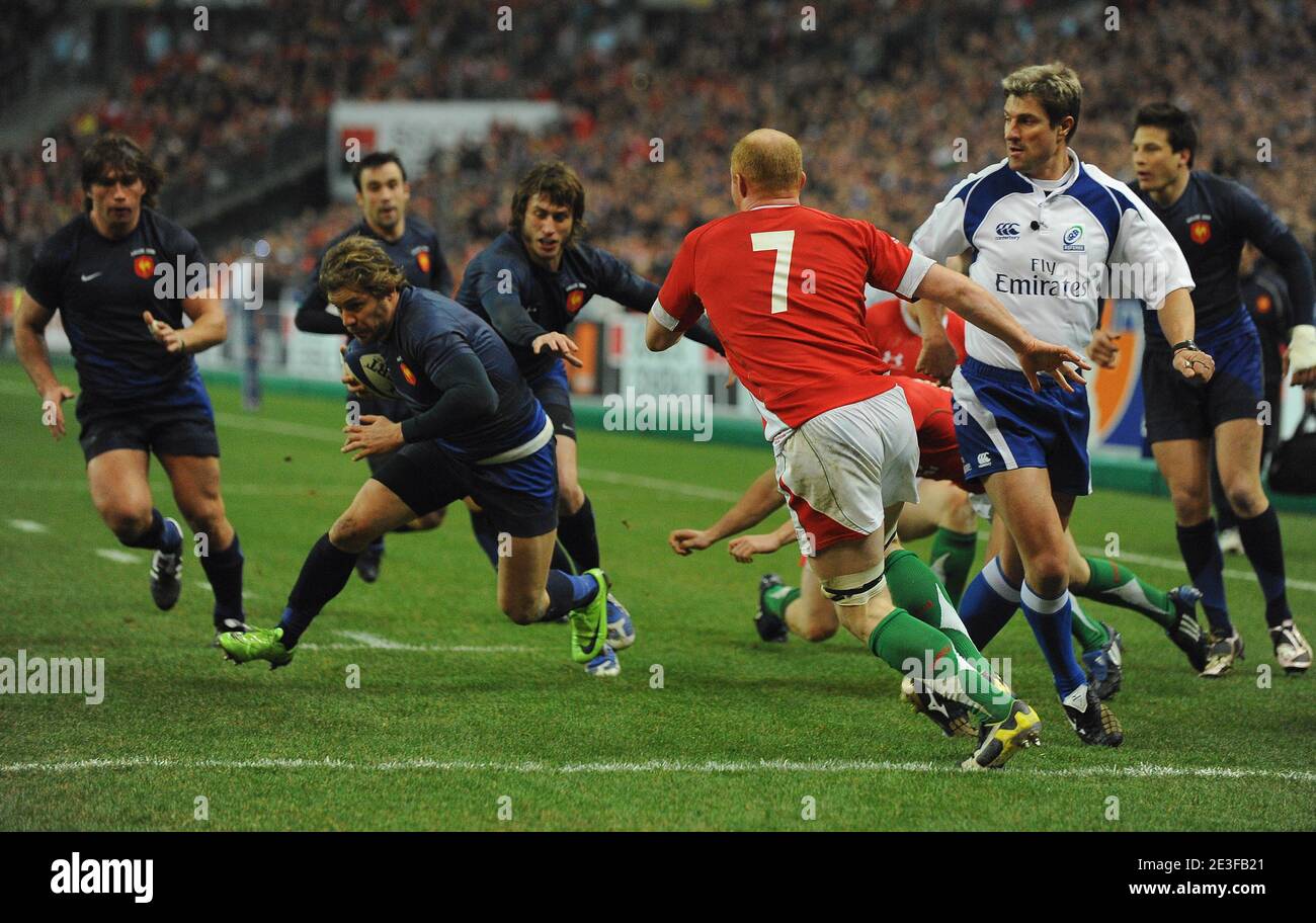 Cedric Heymans, en France, a fait un essai lors du championnat RBS six Nations 2009 Rugby Union, France vs pays de Galles, à la « Stade de France » à Saint-Denis, France, le 27 février 2009. Photo de Steeve McMay/Cameleon/ABACAPRESS.COM Banque D'Images