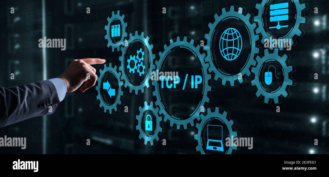 TCP IP. Modèle de transmission de données réseau sur un arrière-plan abstrait Banque D'Images