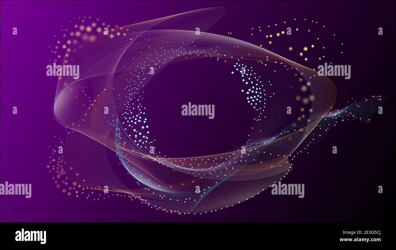 Les particules numériques abstraites arrière-plan, des éléments lumineux avec des effets d'ordinateur. Illustration de fond d'écran de technologie sombre dans des tons cosmiques Banque D'Images