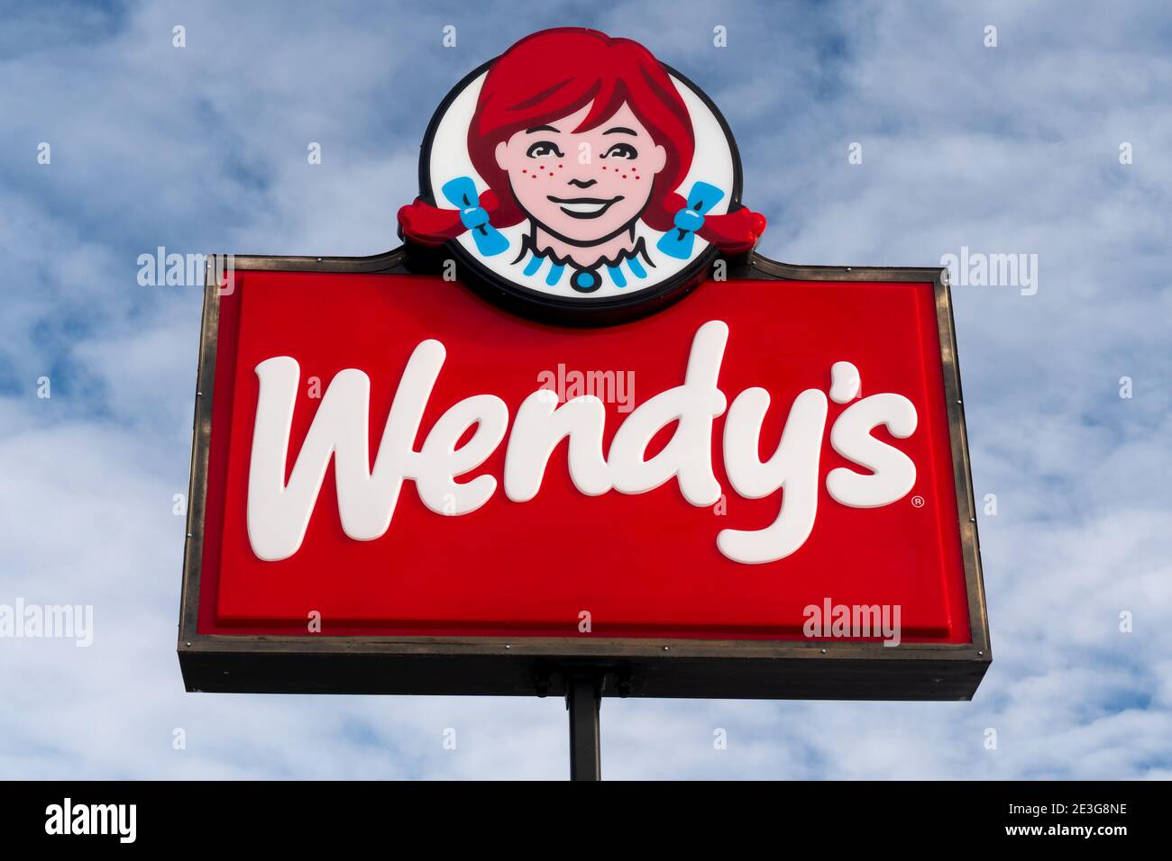 Affiche du restaurant de restauration rapide Wendy's et logo de marque commerciale Banque D'Images
