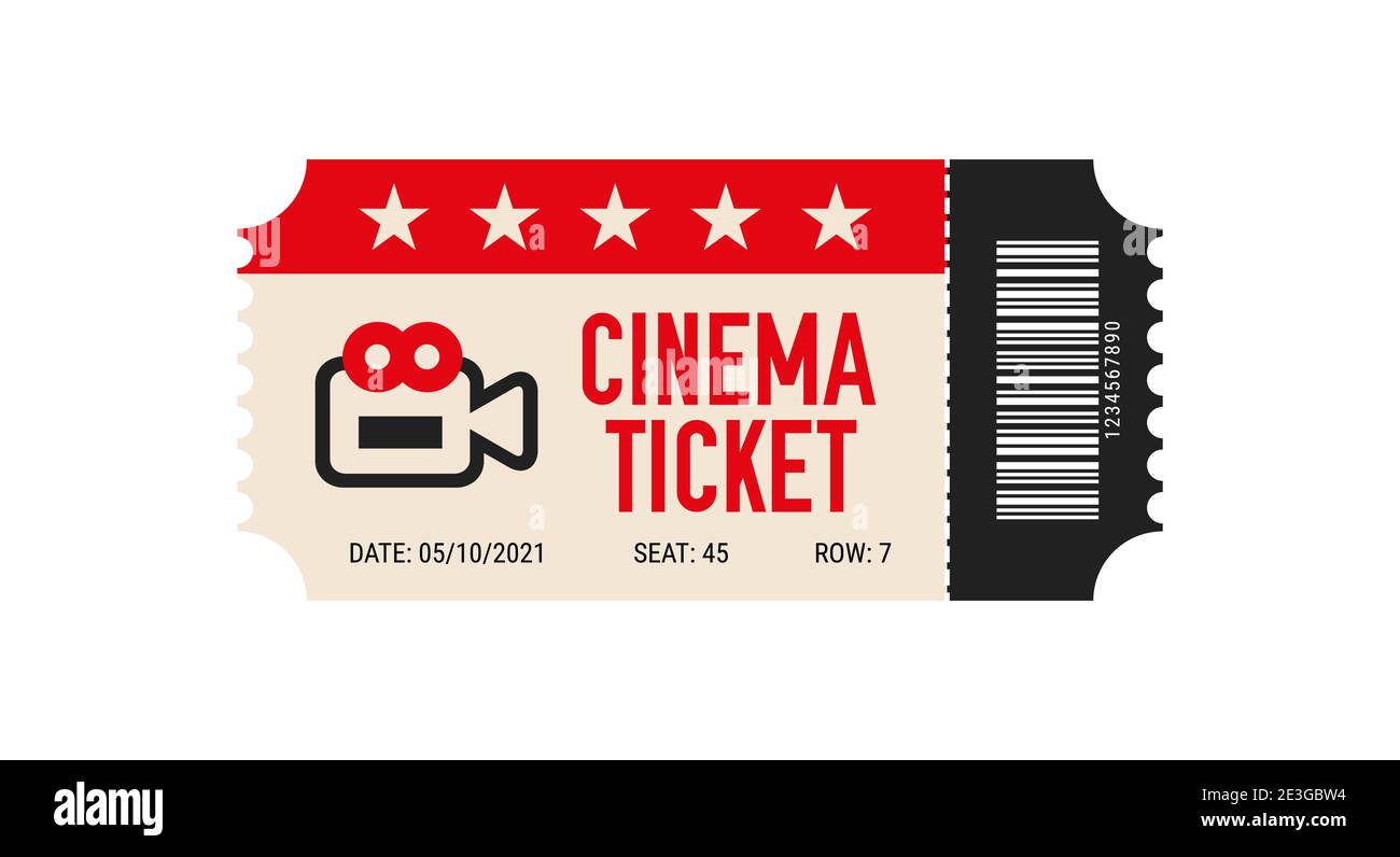 Billet de cinéma avec icône de vecteur de codebarres. Modèle de ticket